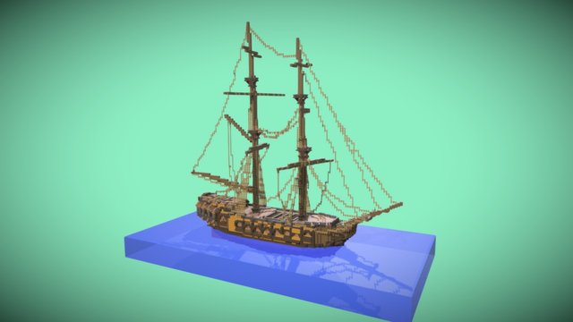 Minecraft Ship with Water 3D Model