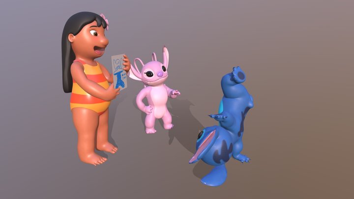 Lilo, Stitch and Angel 3D Model