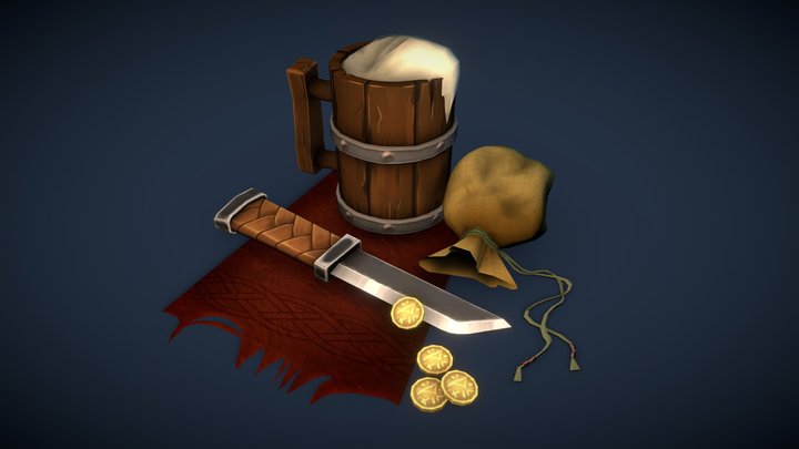 Hand-painted Tavern scene XYZ 3D Model