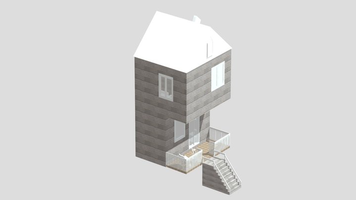 Small Furnished 2 Story House With Stairs 3D Model