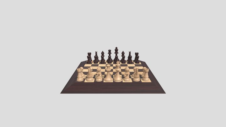 Wooden Chess Set 3D Model