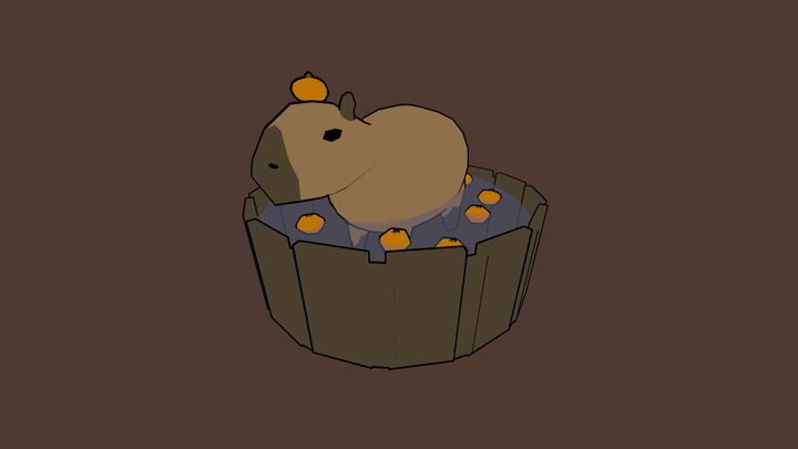Capybara taking a mandarin orange bath 3D Model