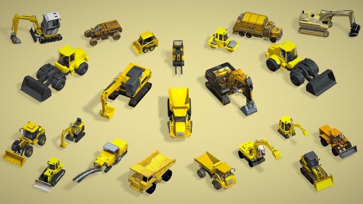 22 Realistic Construction Vehicle Pack - Lowpoly 3D Model
