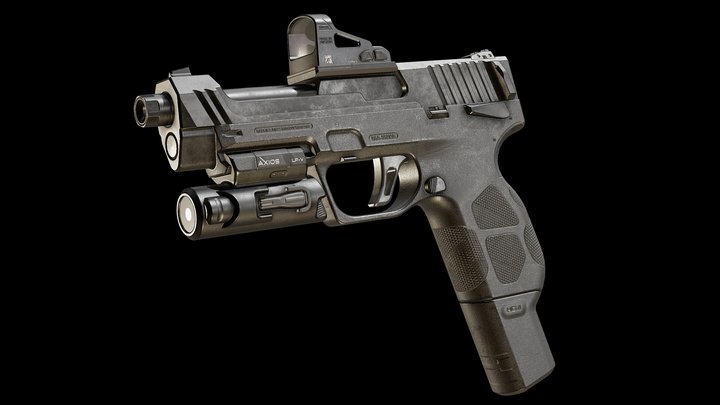 Tactical .22lr Pistol w/ Attachments & FP Anims 3D Model