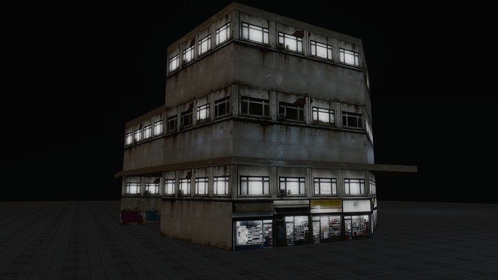 Fictional Building 1 [Night Version] 3D Model