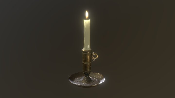 Antique Candle Holder With Flame 3D Model