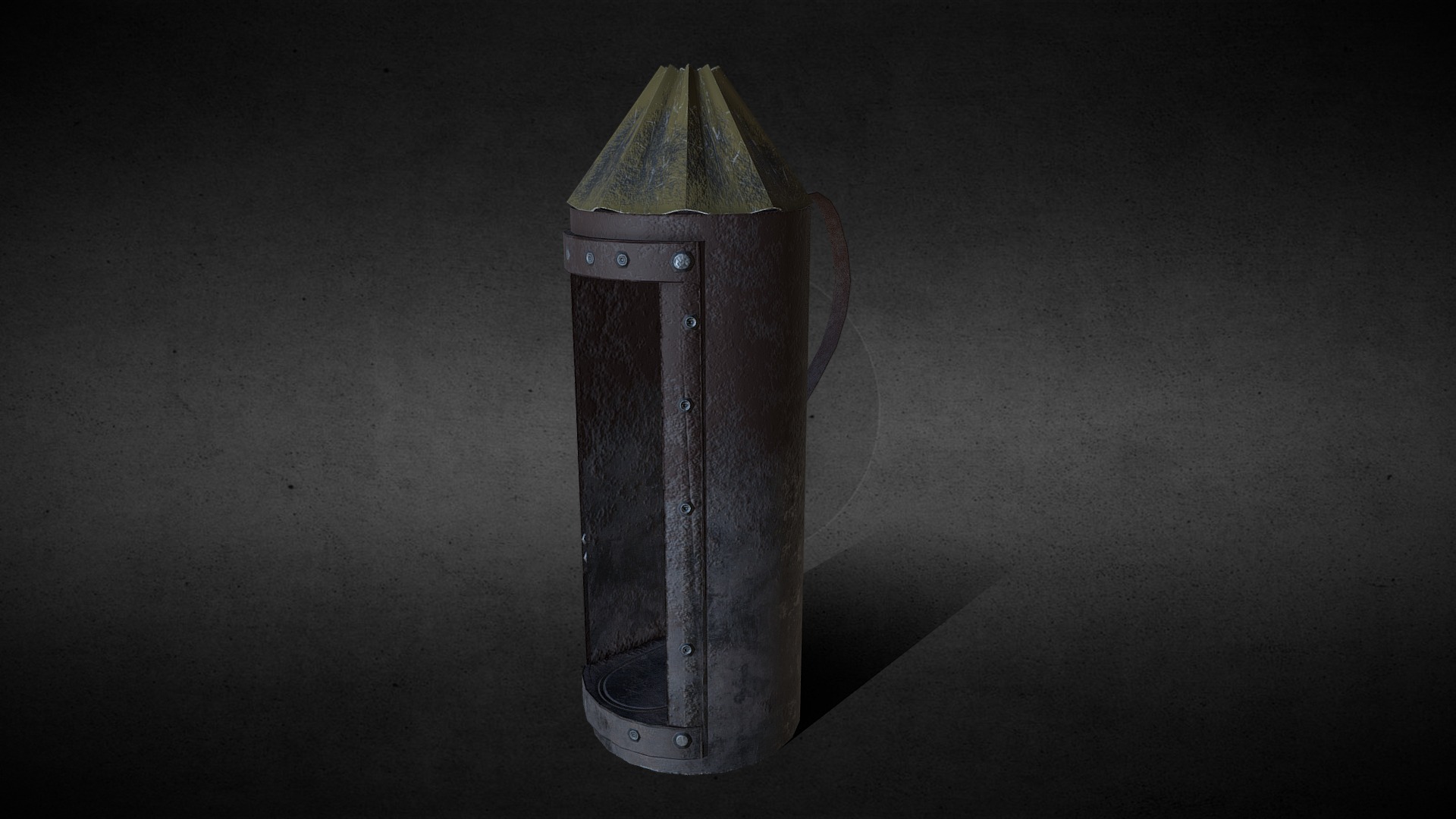3D model Guy Fawkes Lamp - This is a 3D model of the Guy Fawkes Lamp. The 3D model is about a metal object with a wooden handle.