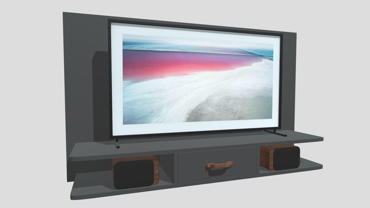 Black Floating Tv Stand -To Scale 3D Model