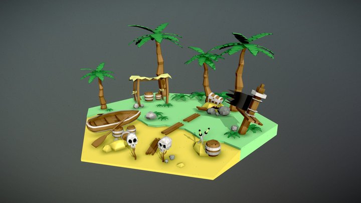 Low Poly Pirate Island 3D Model