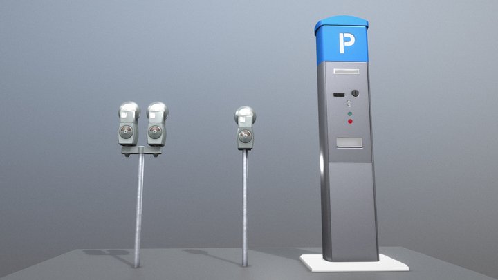 Parking meters and parking machine 3D Model