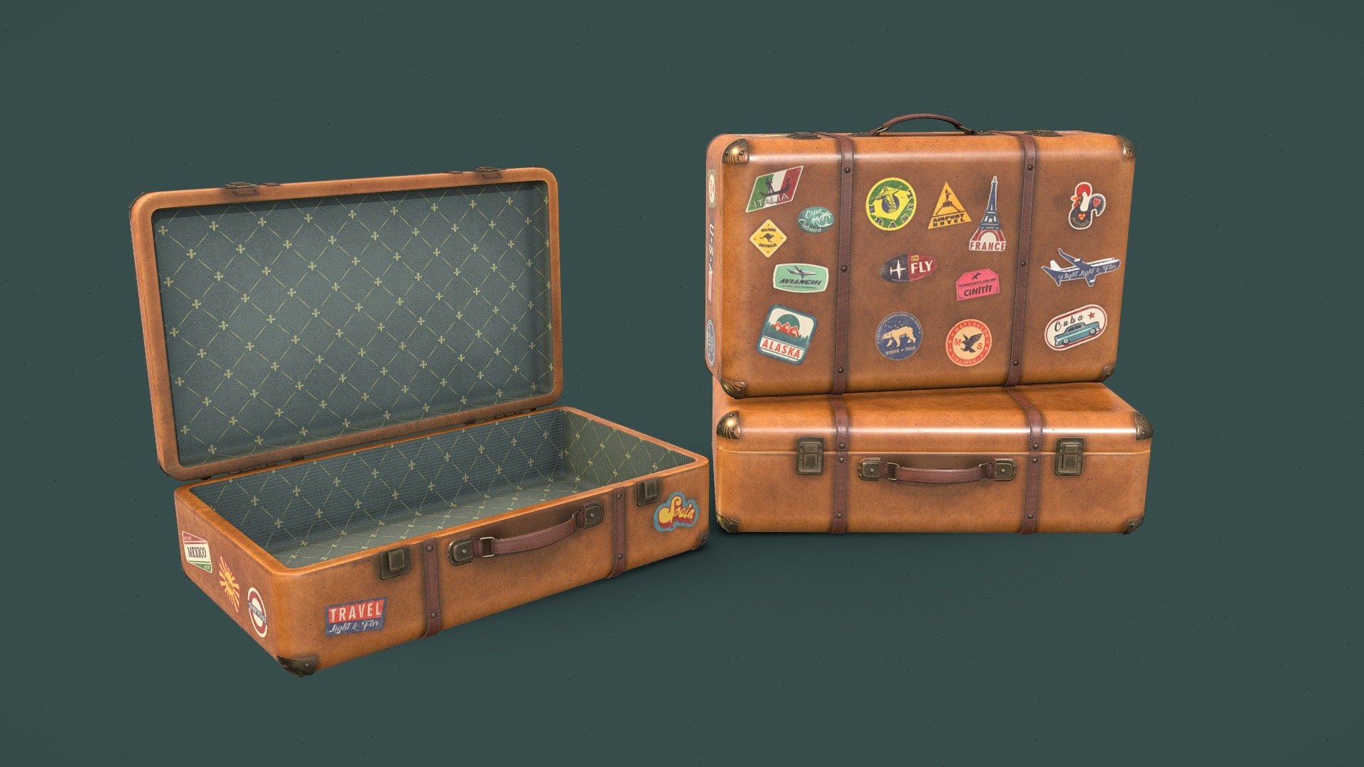 3D model Vintage travel trunk VR / AR / low-poly