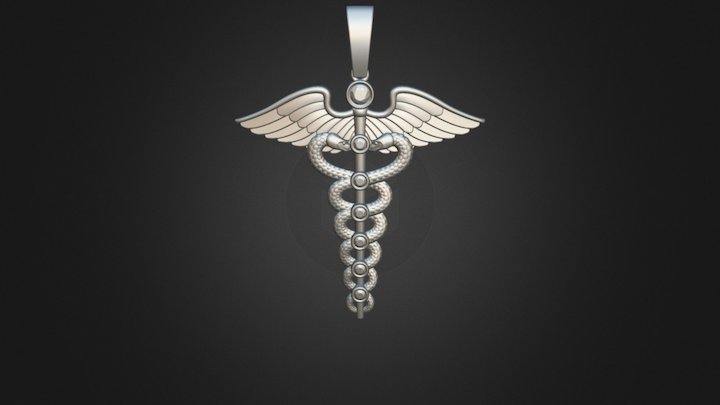 Caduceus Pendant with gemstones 01 3D Model