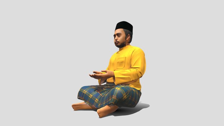 Seated person in traditional attire 3D Model