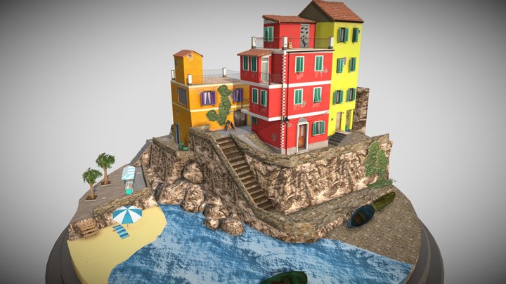 Cinque Terre City Scene 3D Model