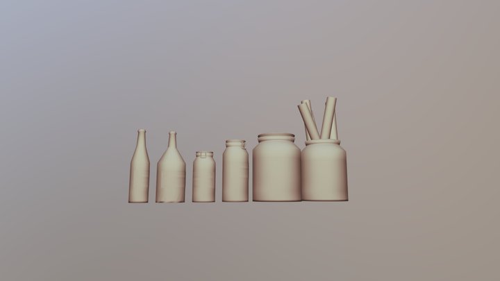 Bottles Lined Up 3D Model