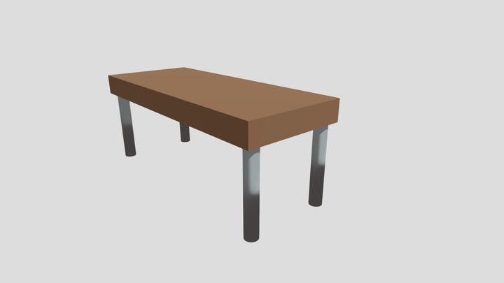 Low-Poly Wooden Table With Metal Legs
