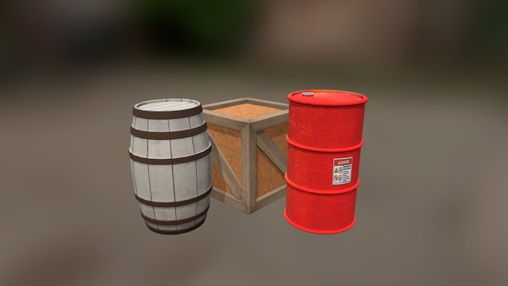 Barrels And Crate 3D Model