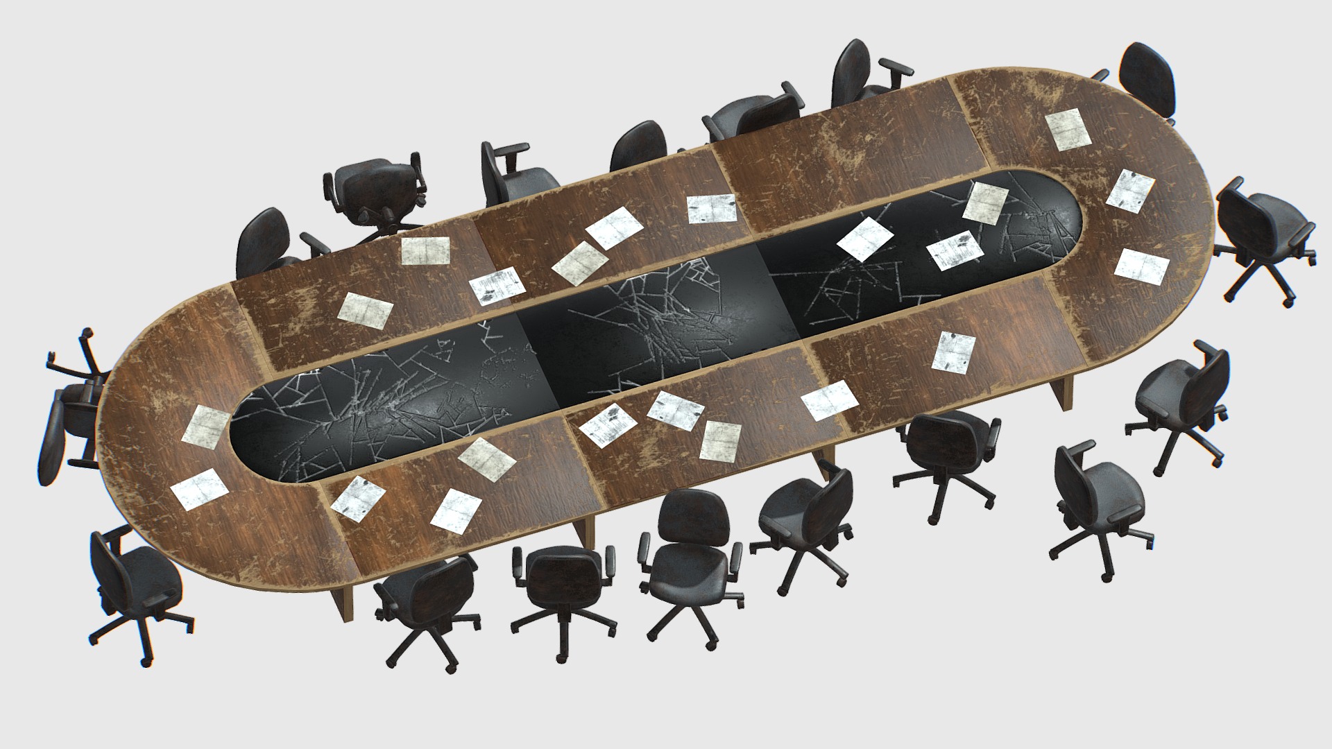 3D model Meeting Table Damaged - This is a 3D model of the Meeting Table Damaged. The 3D model is about a board game with pieces.