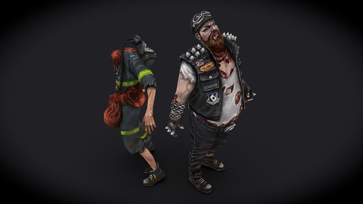 Zombies: biker and kamikaze firefighter 3D Model