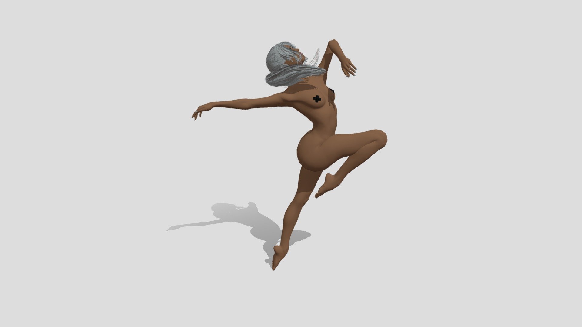 Naked  young ballerina in a jump