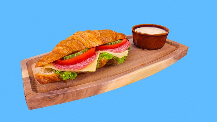 Croissant with salami tomato cheese salad for AR 3D Model