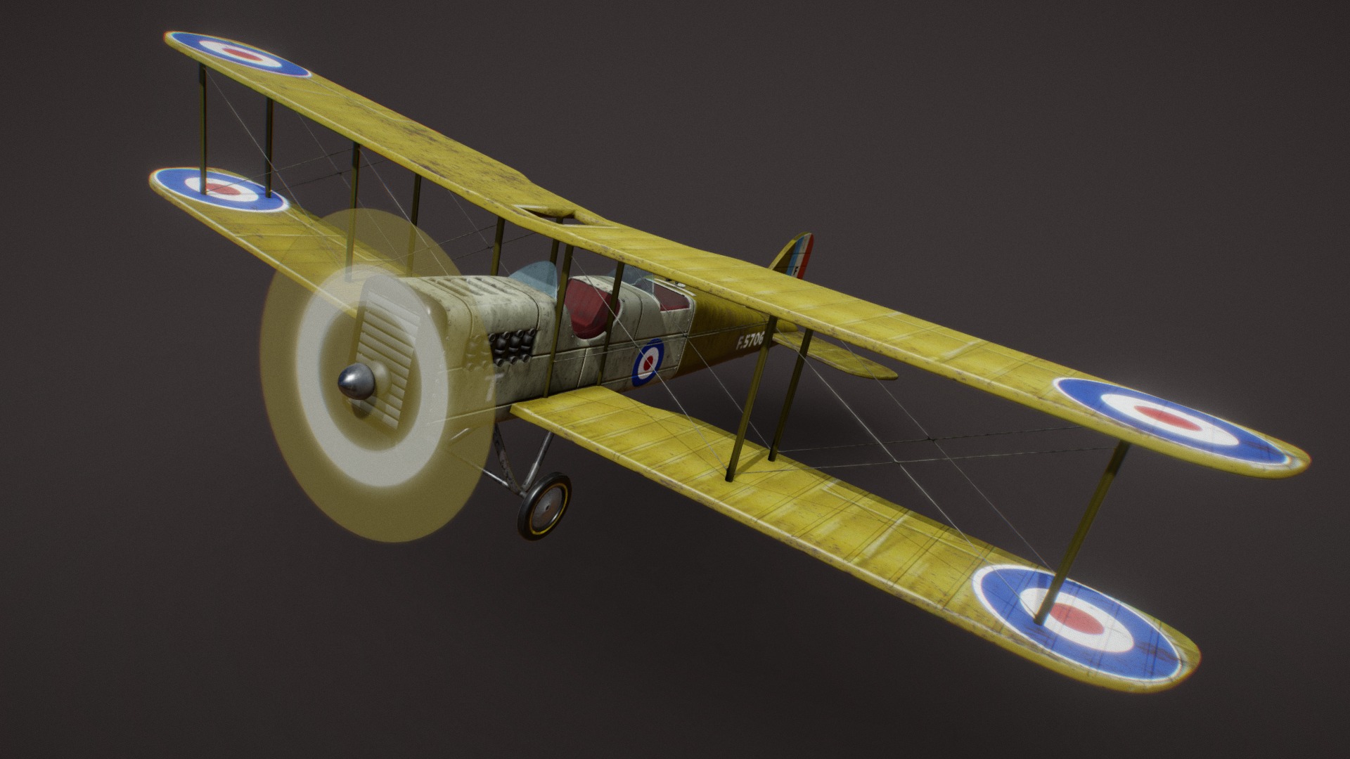 3D model PLANE WORLD WAR I - This is a 3D model of the PLANE WORLD WAR I. The 3D model is about a yellow and blue airplane.
