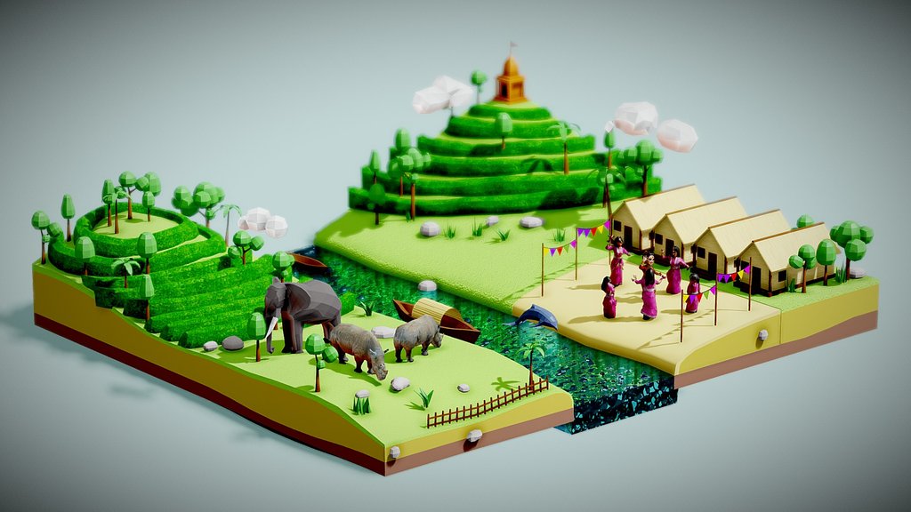 North-East Indian Diaroma Scene Low-Poly