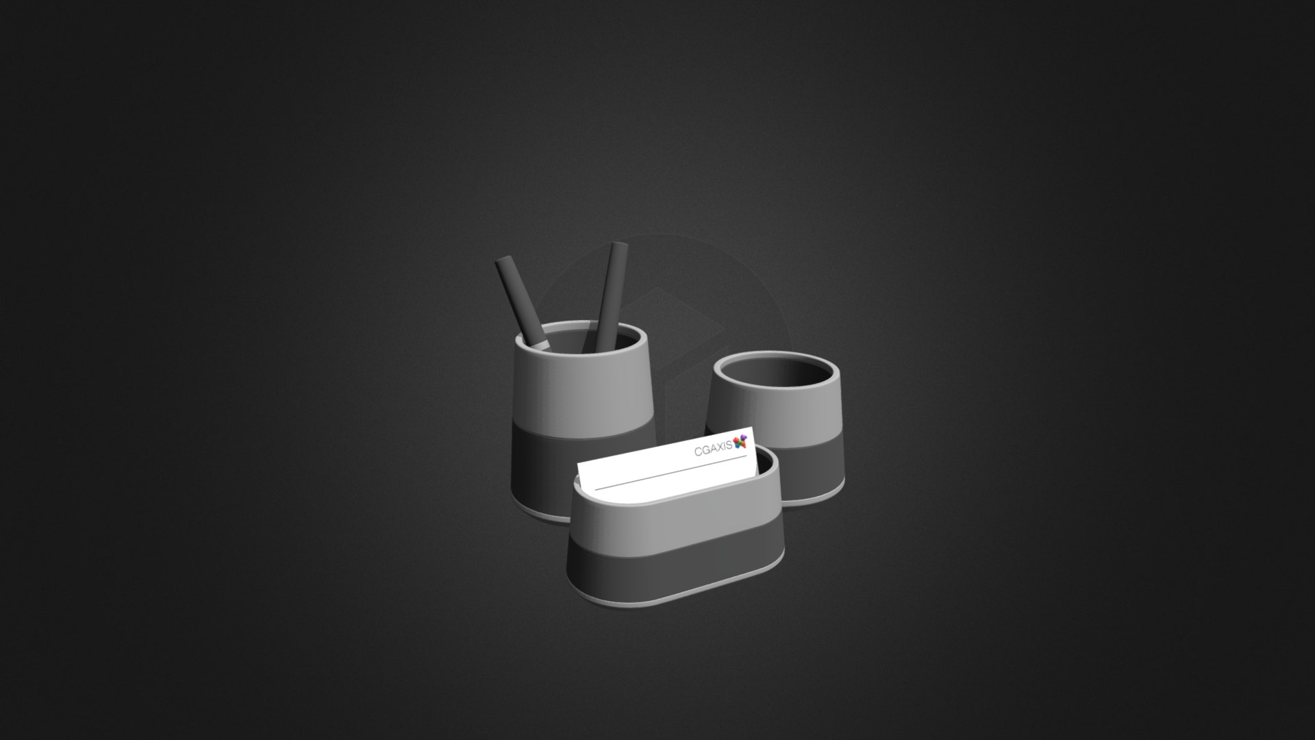 3D model Office Desk Accessories - This is a 3D model of the Office Desk Accessories. The 3D model is about a group of white and black objects.