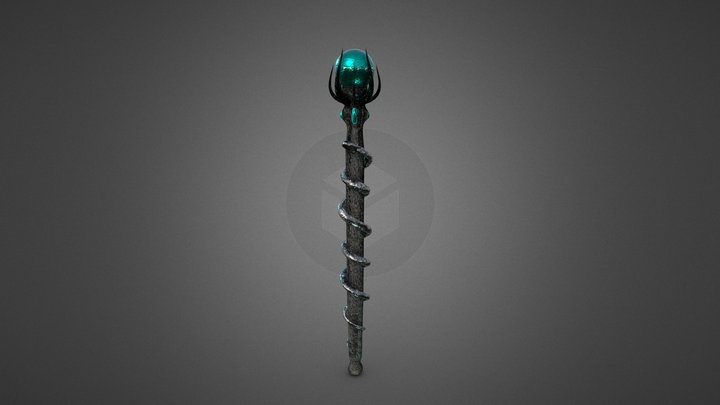 Fantasy Dark Magic Wand with Green Orb 3D Model