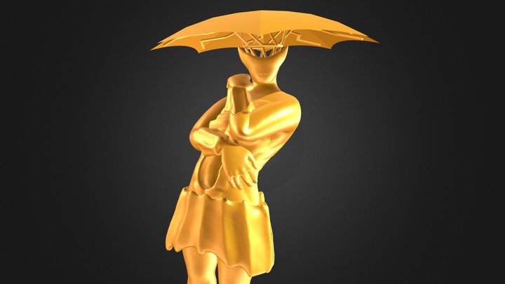 Fan Stand Yellow Umbrella 3D Model