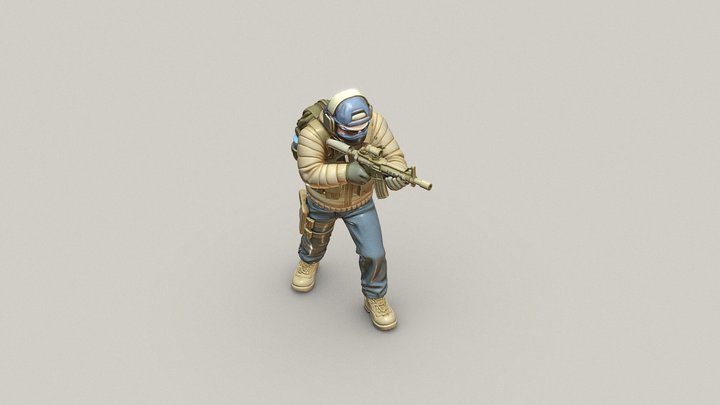 Porcelain Survivalist Shooter Figurine 3D Model