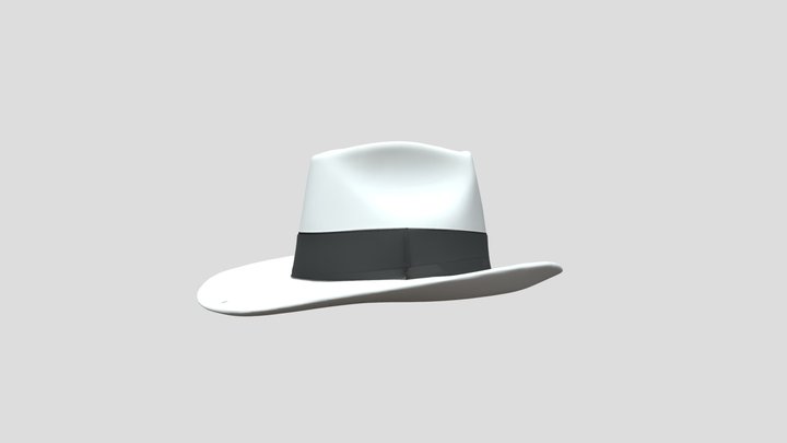 white fedora hat with black band 3D Model