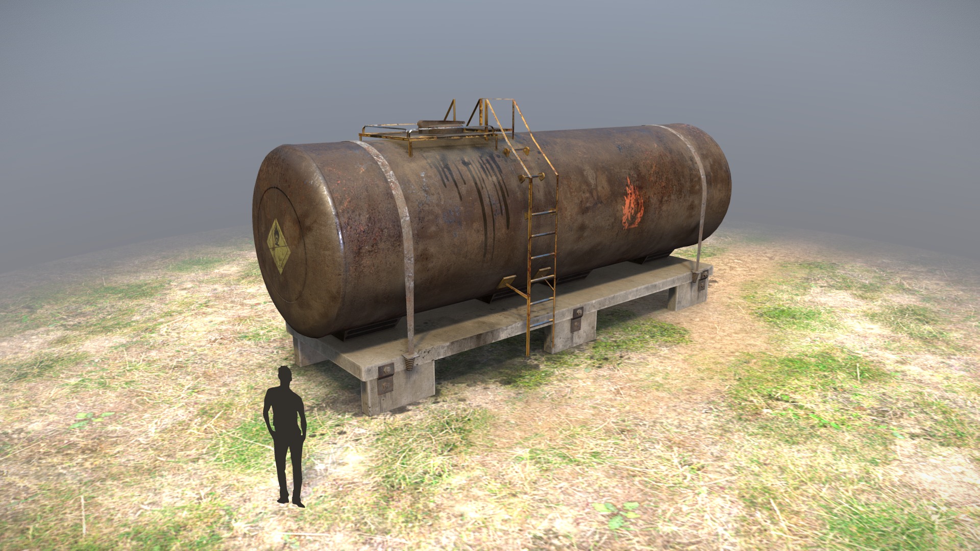 3D model FuelTank 01 - This is a 3D model of the FuelTank 01. The 3D model is about a person standing next to a large tank.