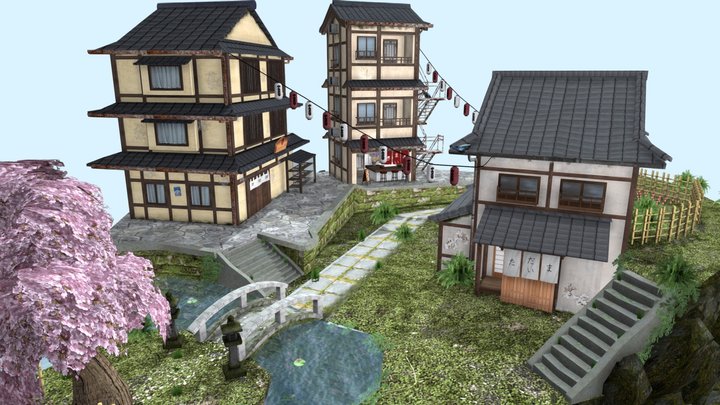 3D Low Poly Cityscene Kyoto 3D Model