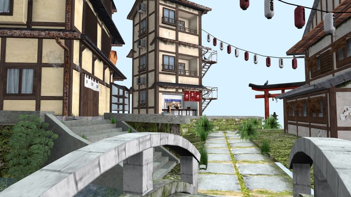 3D Low Poly Cityscene Kyoto 3D Model