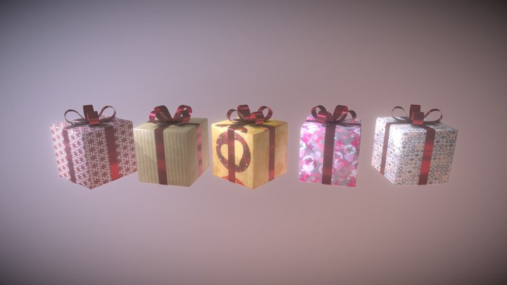 Present Set Game Ready PBR Low Poly 3D Model