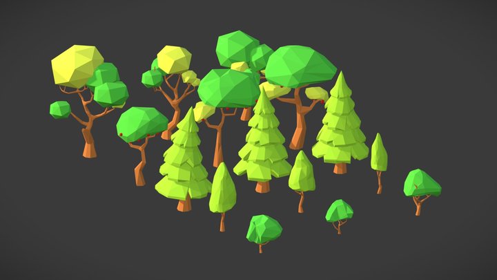Low Poly Tree Set 3D Model