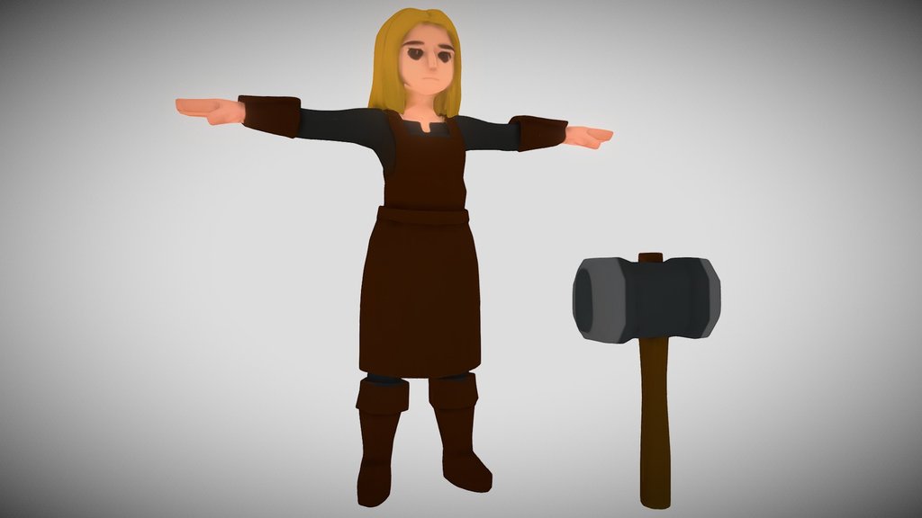 Woman Medieval Blacksmith With A Hammer