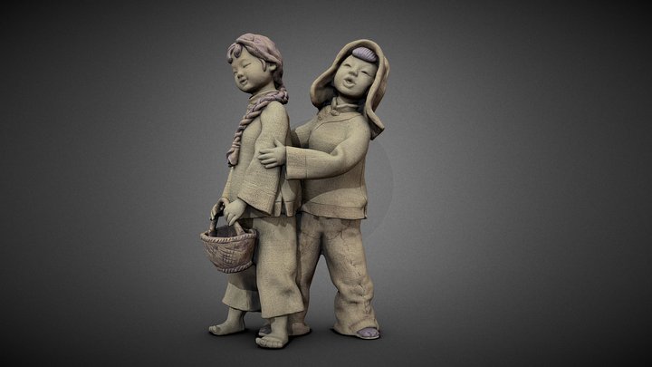 Two girls caly created by Chinese Tongguan Kiln 3D Model