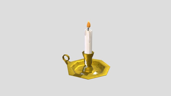 low poly candstick with a candle on fire 3D Model