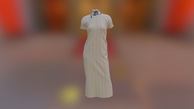 黄地方格印花纱夹旗袍 20世纪30年代 3D Model