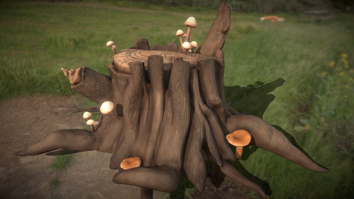 Пень и грибы 3D Model