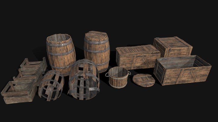 Barrels And Crates 3D Model