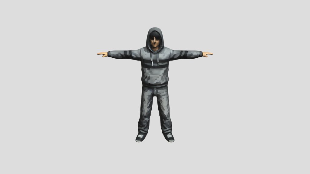 Hooded person with outstretched arms