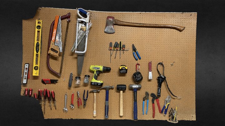 Pegboard With Tools 3D Model