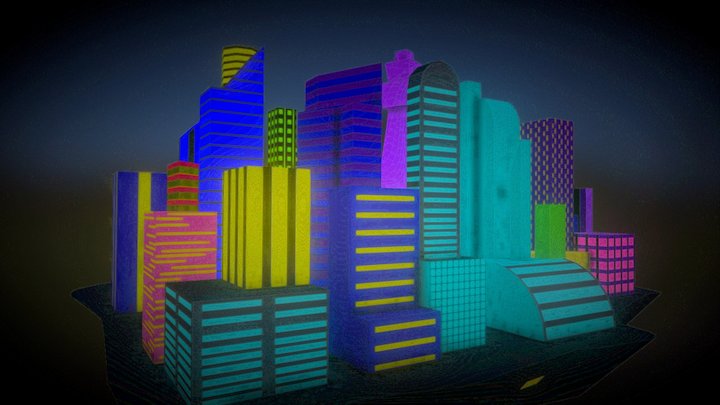 Neon flying city 3D Model