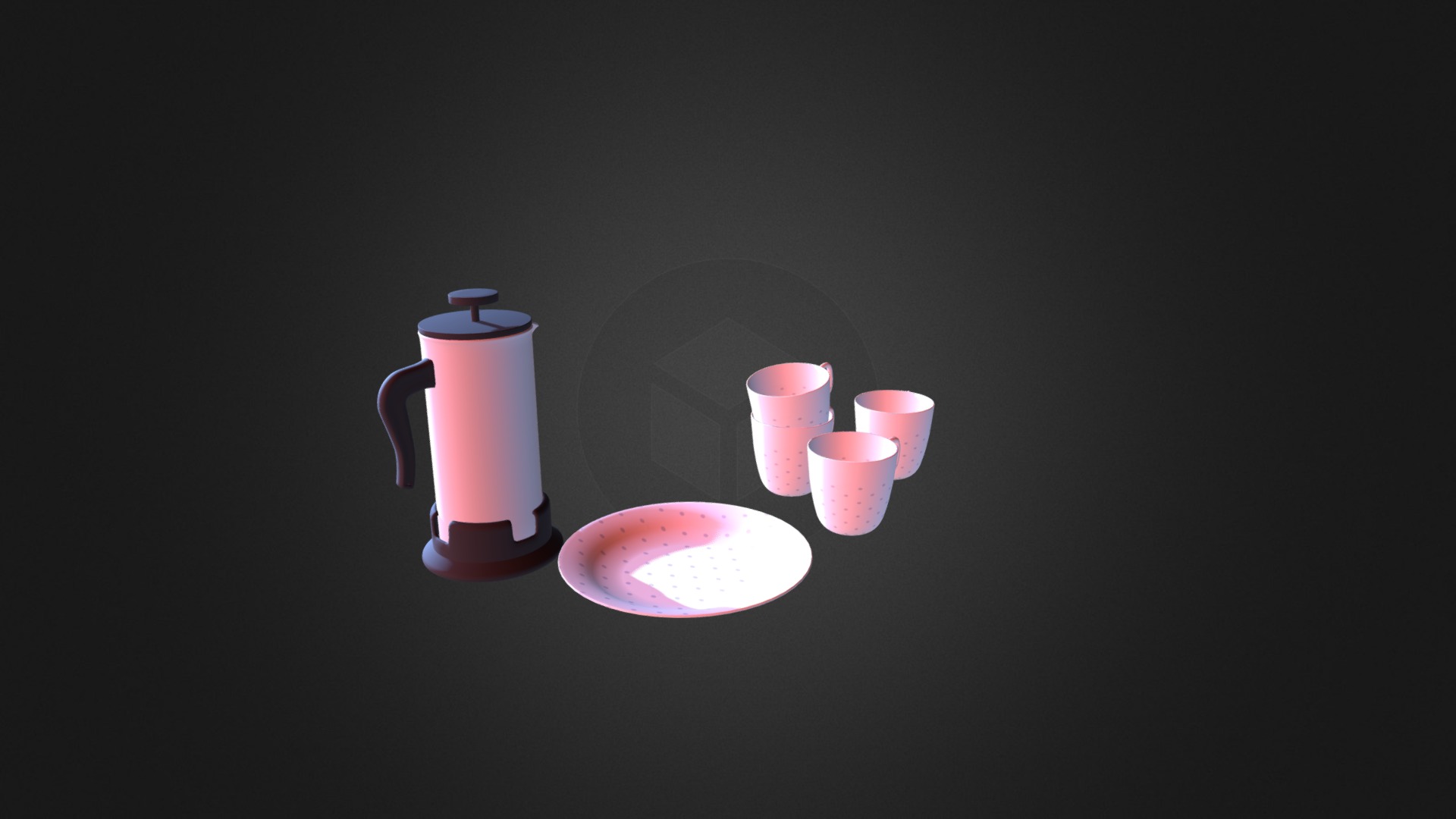 3D model Tea Set and Tea Infuser D Model - This is a 3D model of the Tea Set and Tea Infuser D Model. The 3D model is about a group of cups with liquid in them.