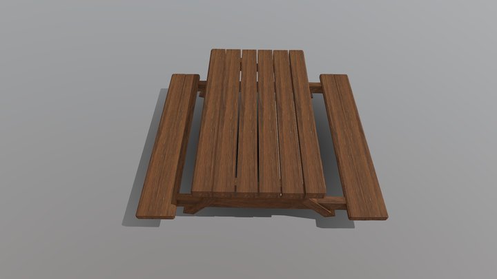 Wooden Picnic Table - Low Poly 3D Model