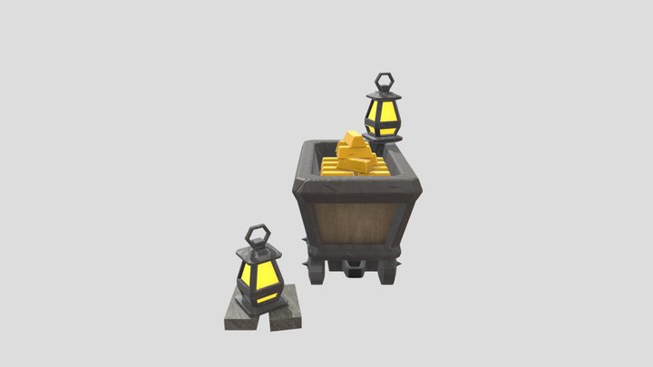 Gold Mine Cart and Floating Lantern 3D Model