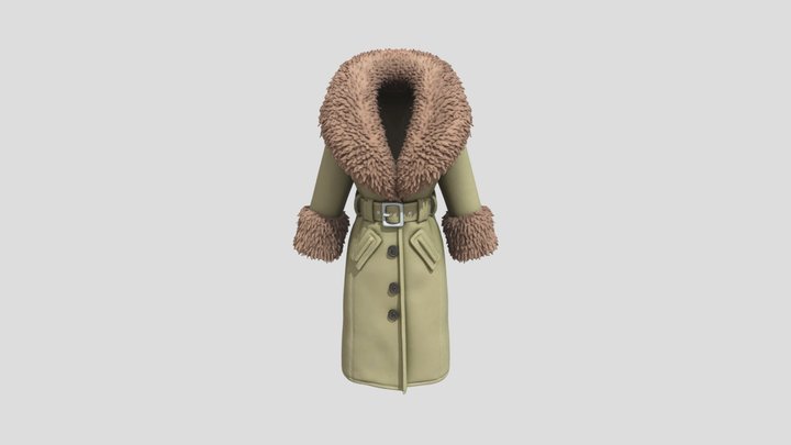 Long Khaki Penny-Lane Leather Winter Coat 3D Model